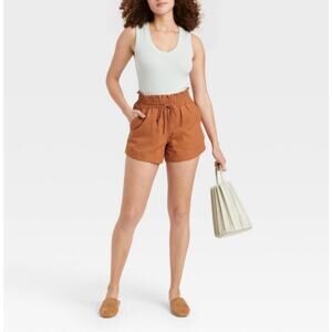 A New Day High-rise Linen Blend Paperbag Shorts Orange Brown Women’s Large